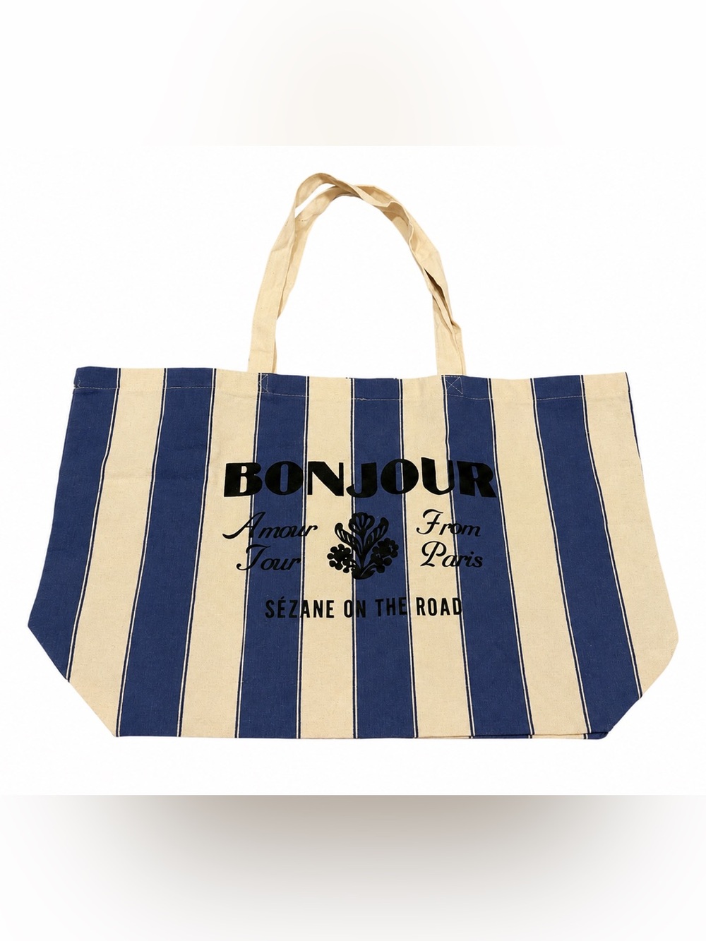 Sézane - “Bonjour From Paris” Striped Canvas Tote Bag